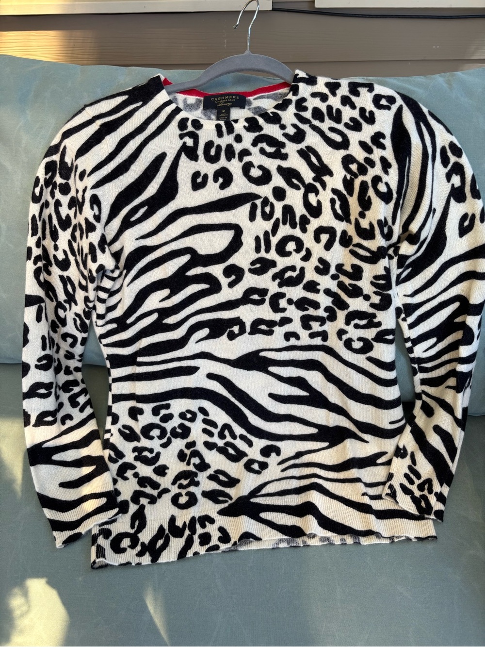 Charter Club Cashmere Leopard Crewneck Sweater in White, Black - Picture 2 of 4